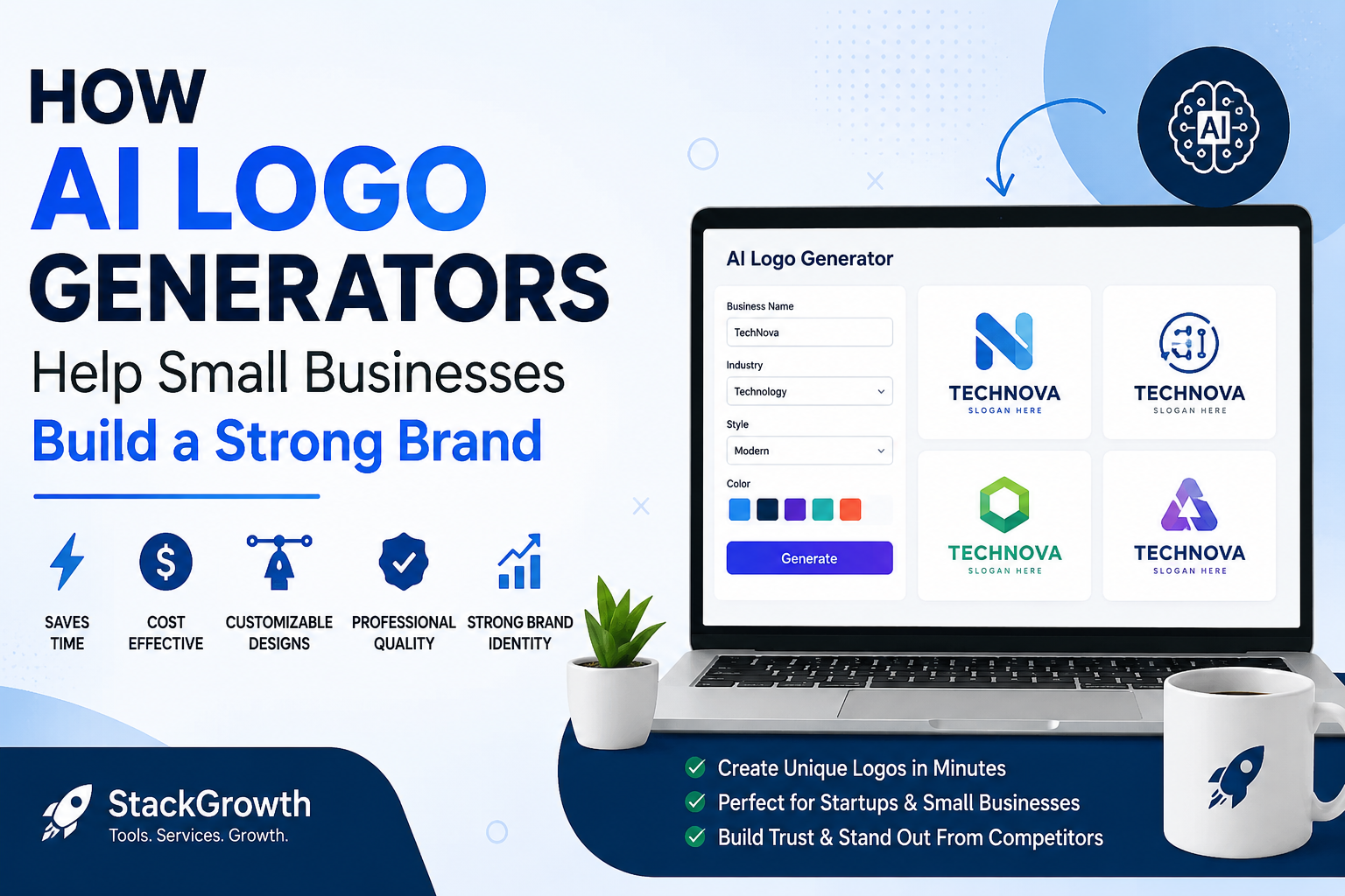 AI logo generator creating professional logo designs for small businesses